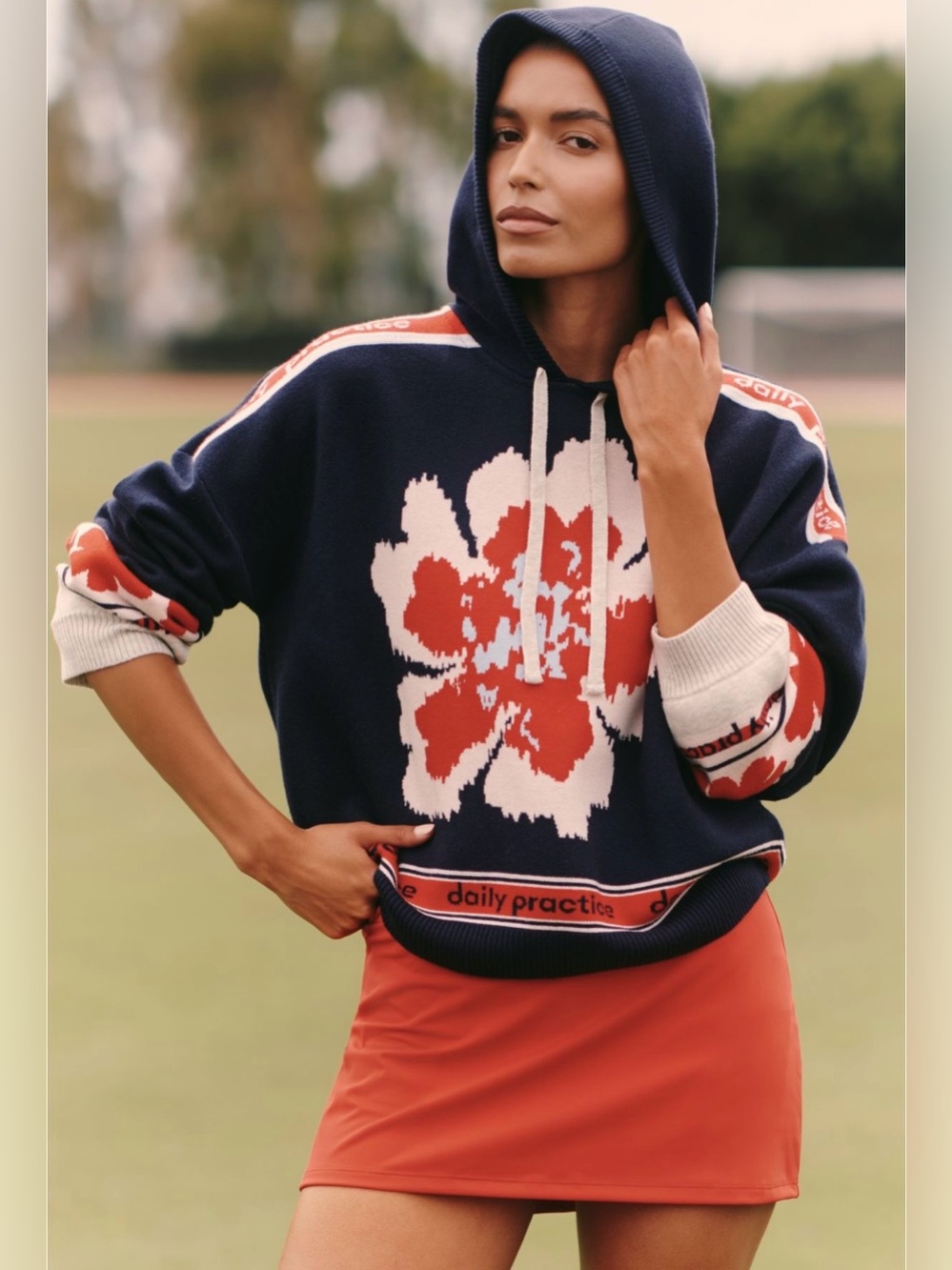 Daily practice hooded graphic varsity top